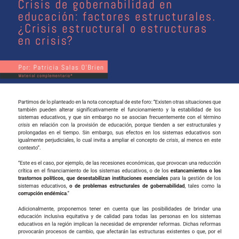Crisis de gobernabilidad en educación: factores estructurales