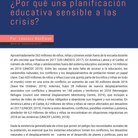 ¿Por qué una planificación educativa sensible a las crisis?